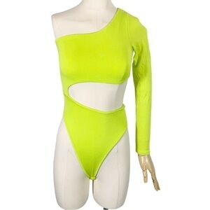 Naked Wardrobe Cut Out One Shoulder Long Sleeve Bodysuit Top Size Small